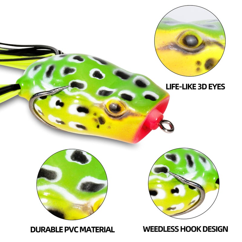 RUNCL Topwater Frog Lures 5PCS, Durable Lifelike Silicone Bass Bait, Floating Realistic Frog Lures Kit for Freshwater Saltwater, Topwater Fishing Lures for Pike Snakehead Salmon Trout Catfish - Image 2